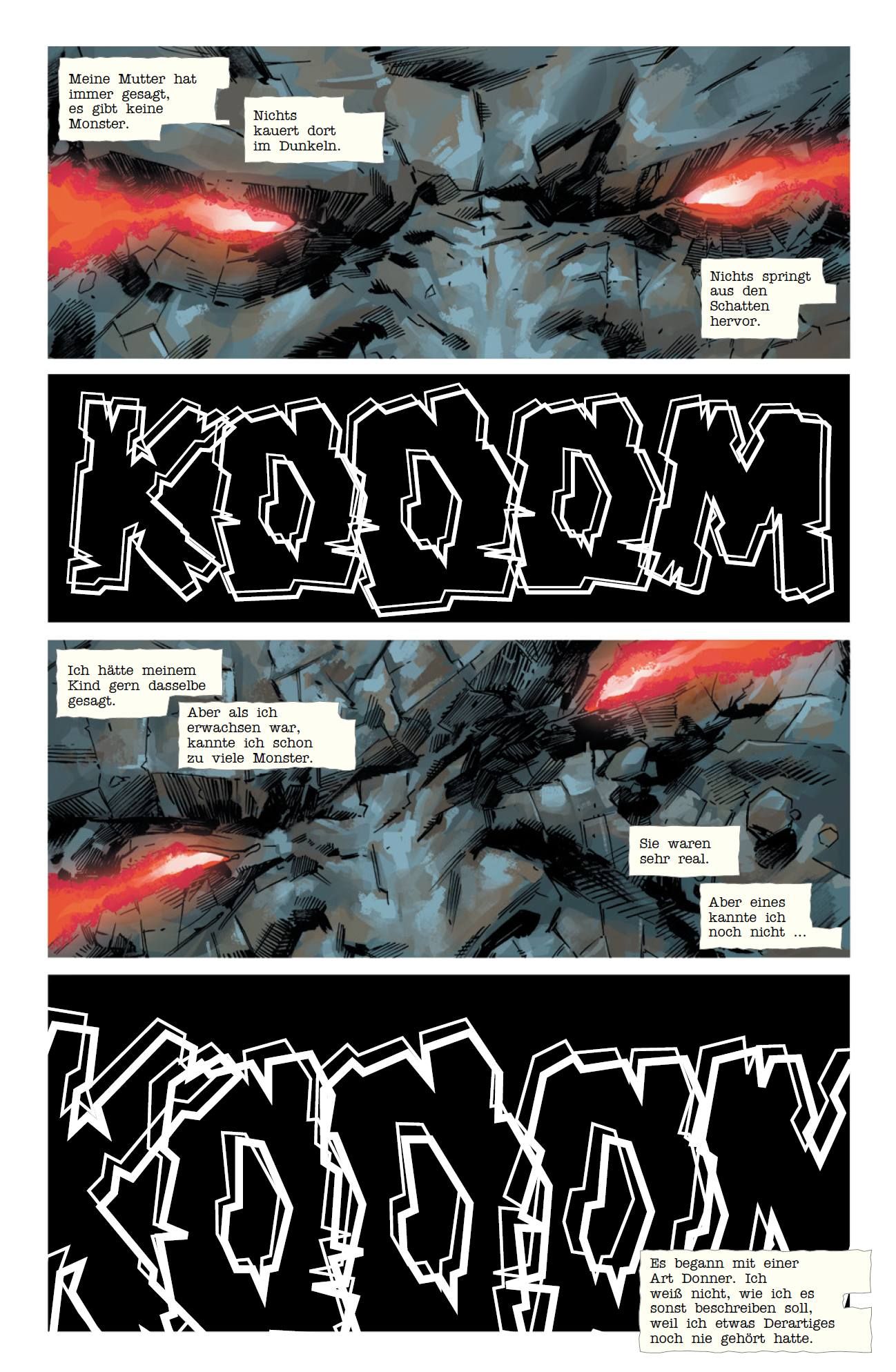 Monster, Riss, Dunkle Ruinen, Comic Panel, Krach-Soundeffekt