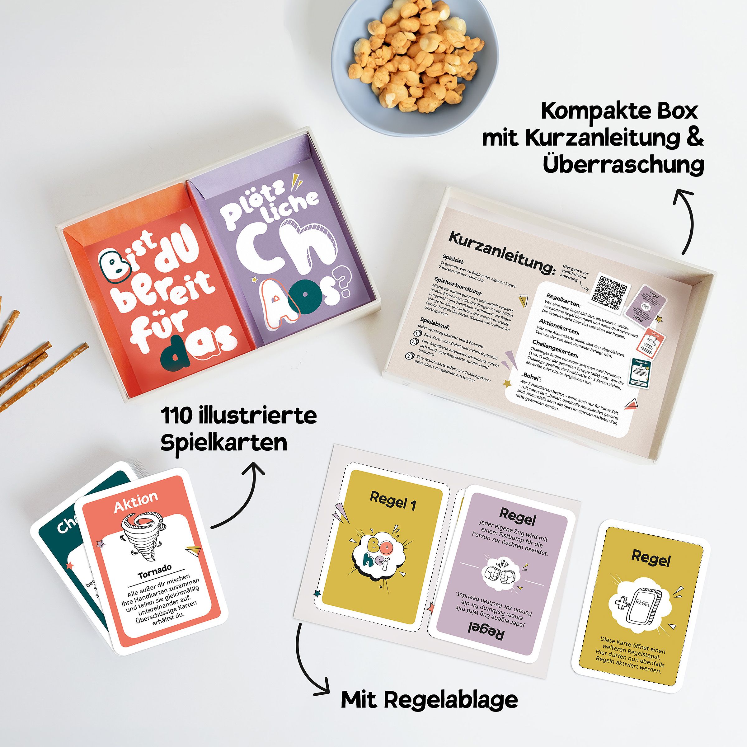 Bohei: Das extrem chaotische Kartenspiel Spielkarten, Regeln, Kompakte Box, Kurzanleitung, Spielkarten-Set