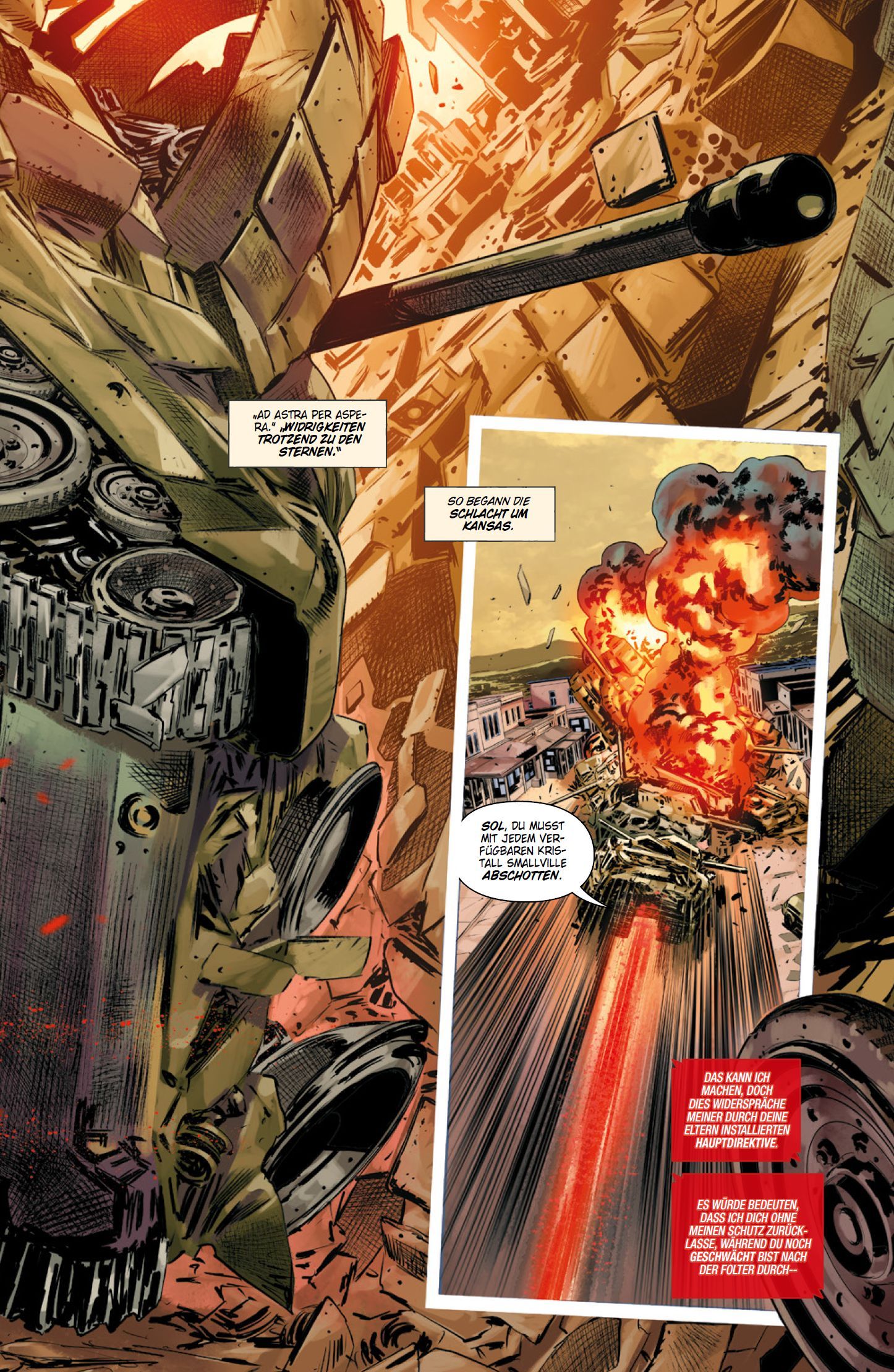 Absolute Superman Bd.5 tank, Explosion, Kampfszene, Kriegsmaschin, Comic-Panel