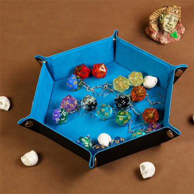 Velvet Leatherette Hex Dice Tray Blue Hex