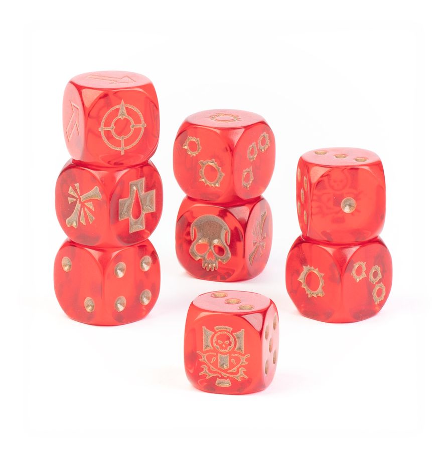Necromunda: House Goliath Dice Würfelset, Rot, Würfel, Schädel, Symbolen