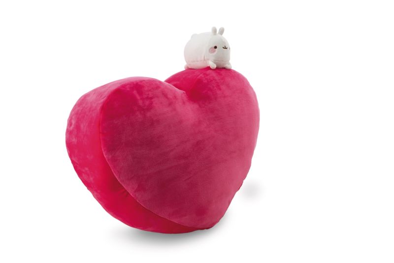 Molang: Plüsch Kissen Herz mit Mini Molang 42x27cm