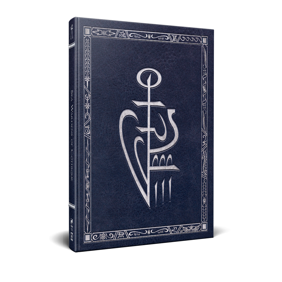 Warhammer RPG: Sea Wardens of Cothique Collectors Edition Buchumschlag, Königsberg-Symbol, Dunkelblau, Fest gebunden, Buchrücken-Design