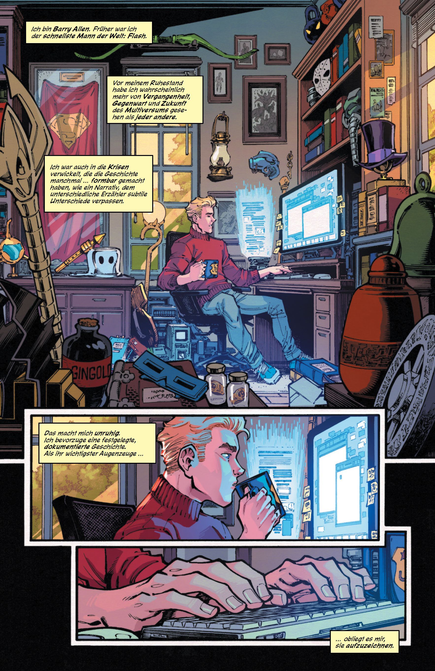 computer-desk, man-coding, home-office, futuristic, gadget-clutter