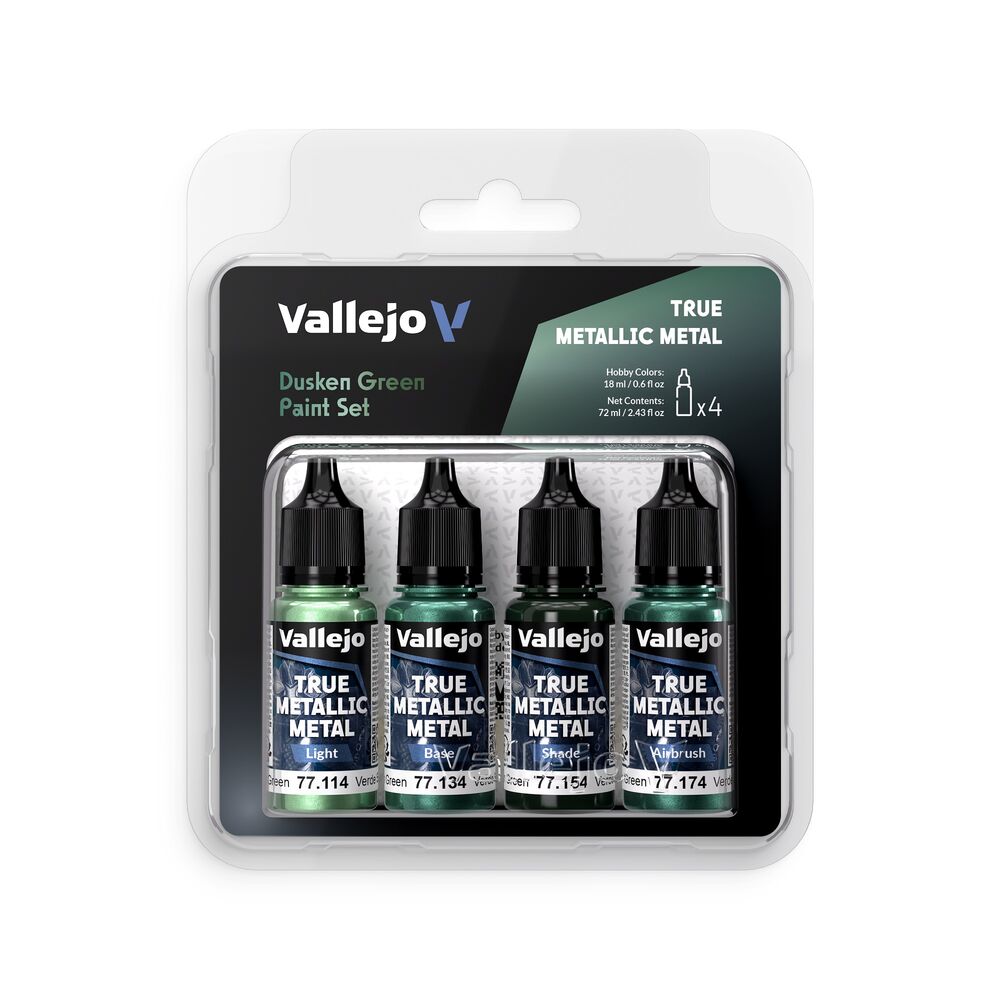 Vallejo TM: Paint Set - Dusken Green Dusen Green Paint Set, Metallic Metal, True Metallic Metal, Acrylfarben, Holzmodellbau