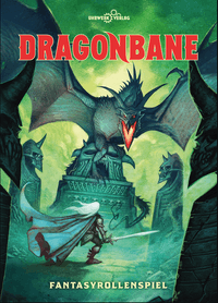 Dragonbane RSP: Einsteiger Box Drachenfigur, Drachenflügel, grünes Cover, Fantasy-Spiel, Burg