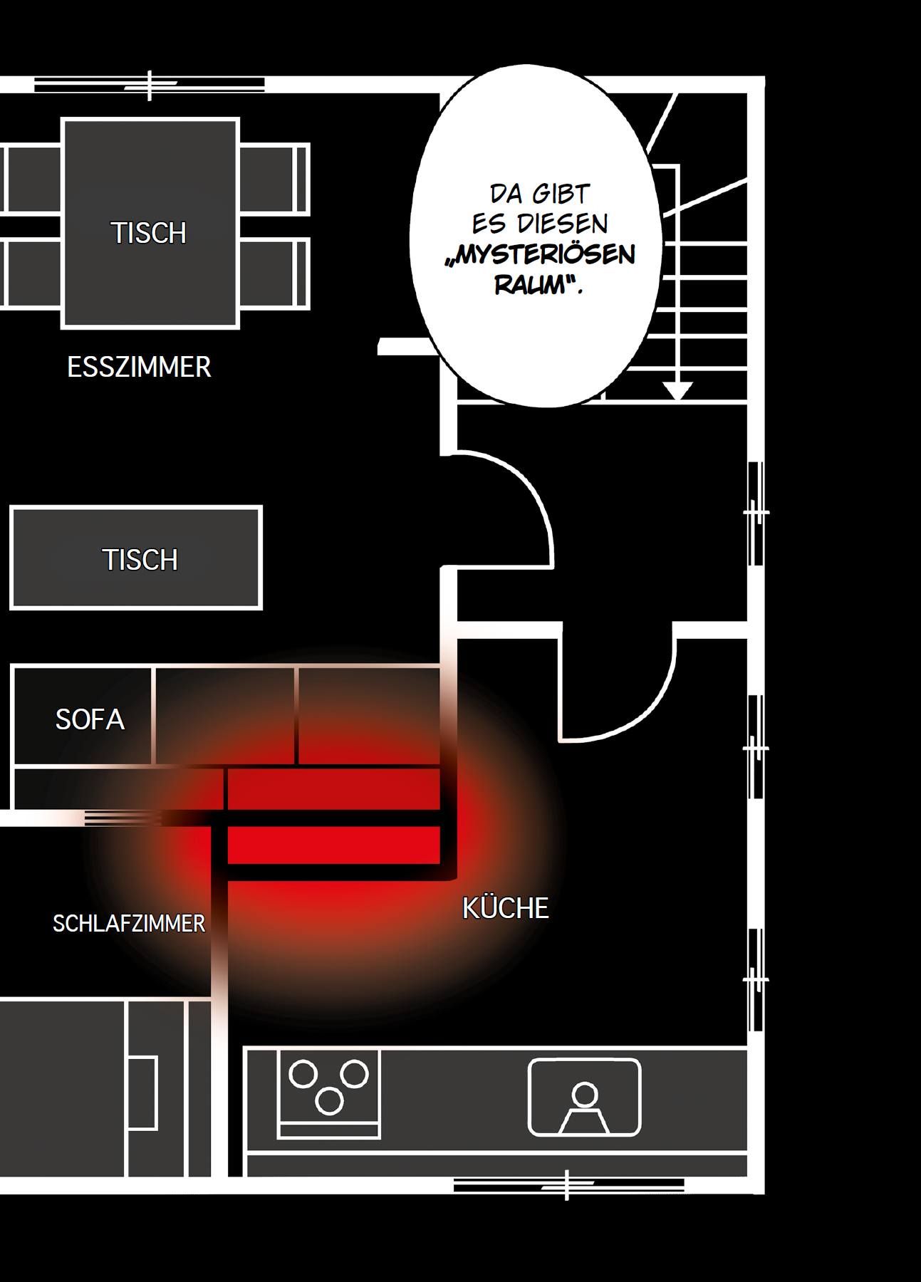 Strange House Bd.1 küche, kamin, sofa, schlafzimmer, tisch