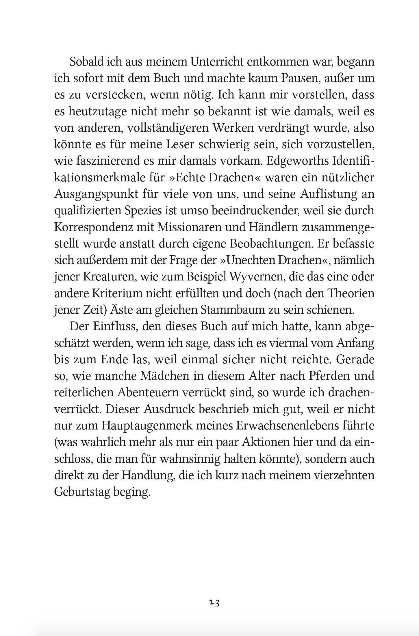Lady Trents Memoiren Bd.1: Die Naturgeschichte der Drachen Buchseite, Textseite, Schrift, Deutsche Sprache, Seitennummer 23