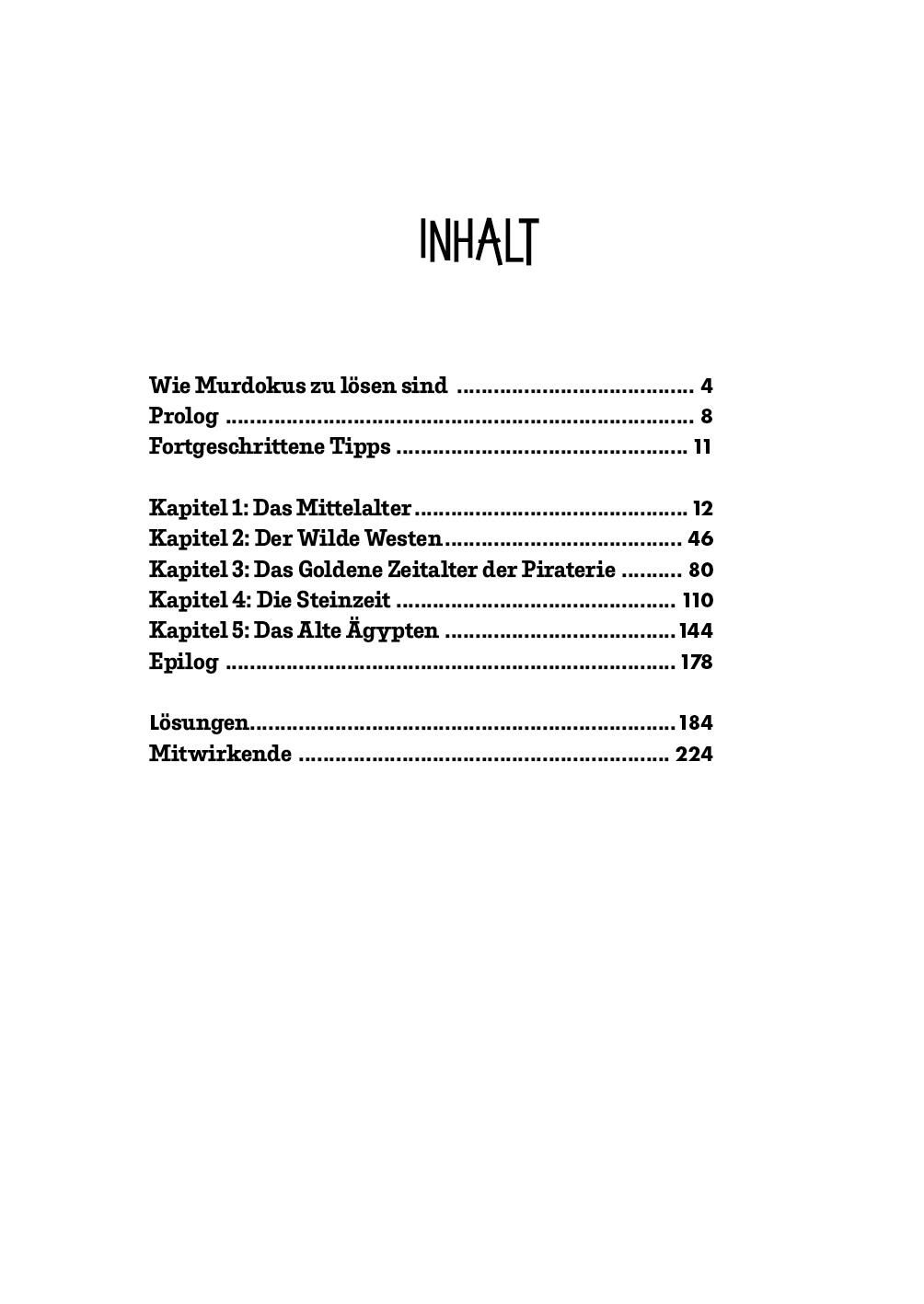 Inhalt, Table of Contents, Kapitel, Lösungen, Mitwirkende