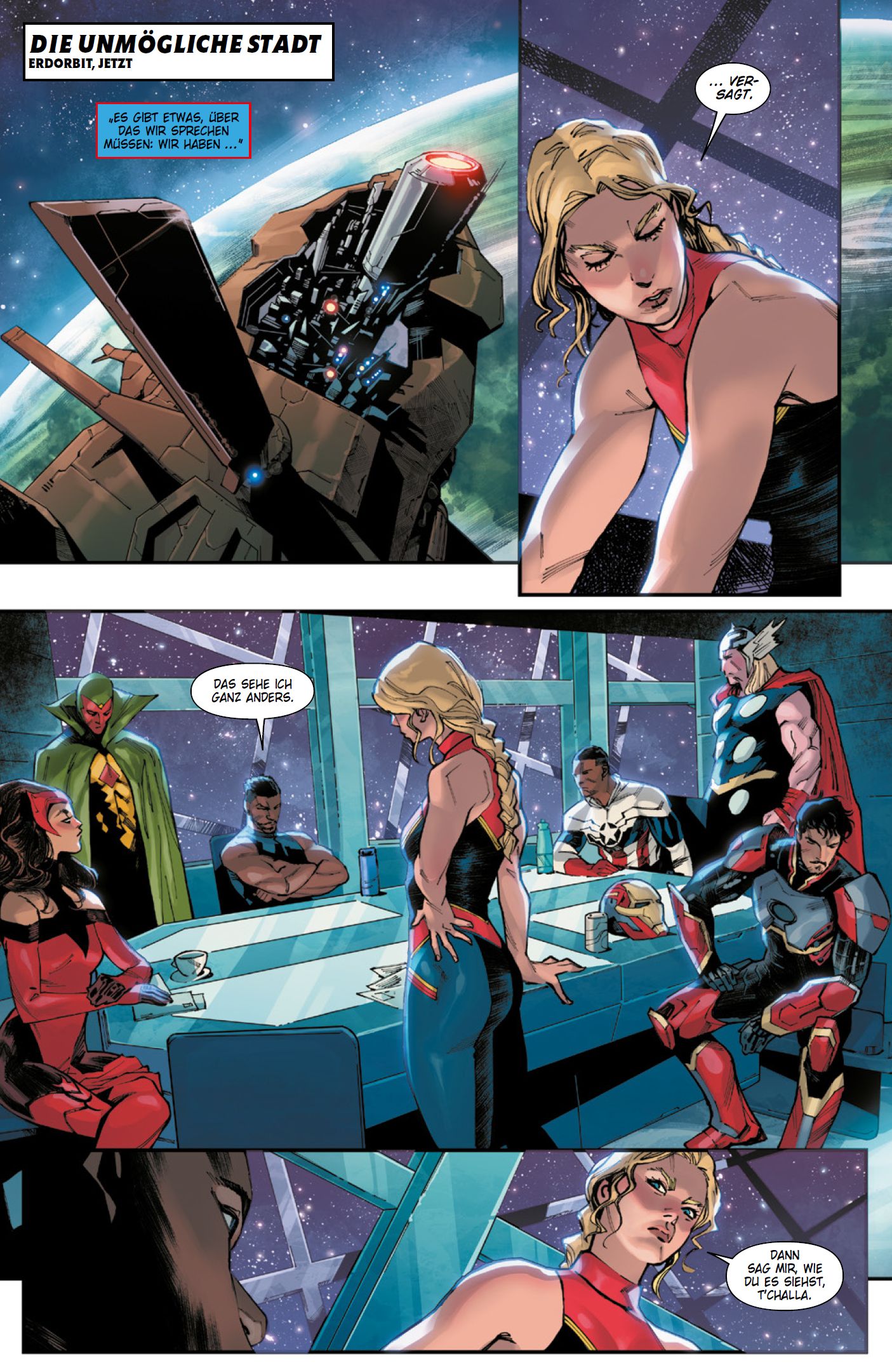 Avengers Bd.4 Spaceship, Space suit, Panel comic, Crew table, Female hero