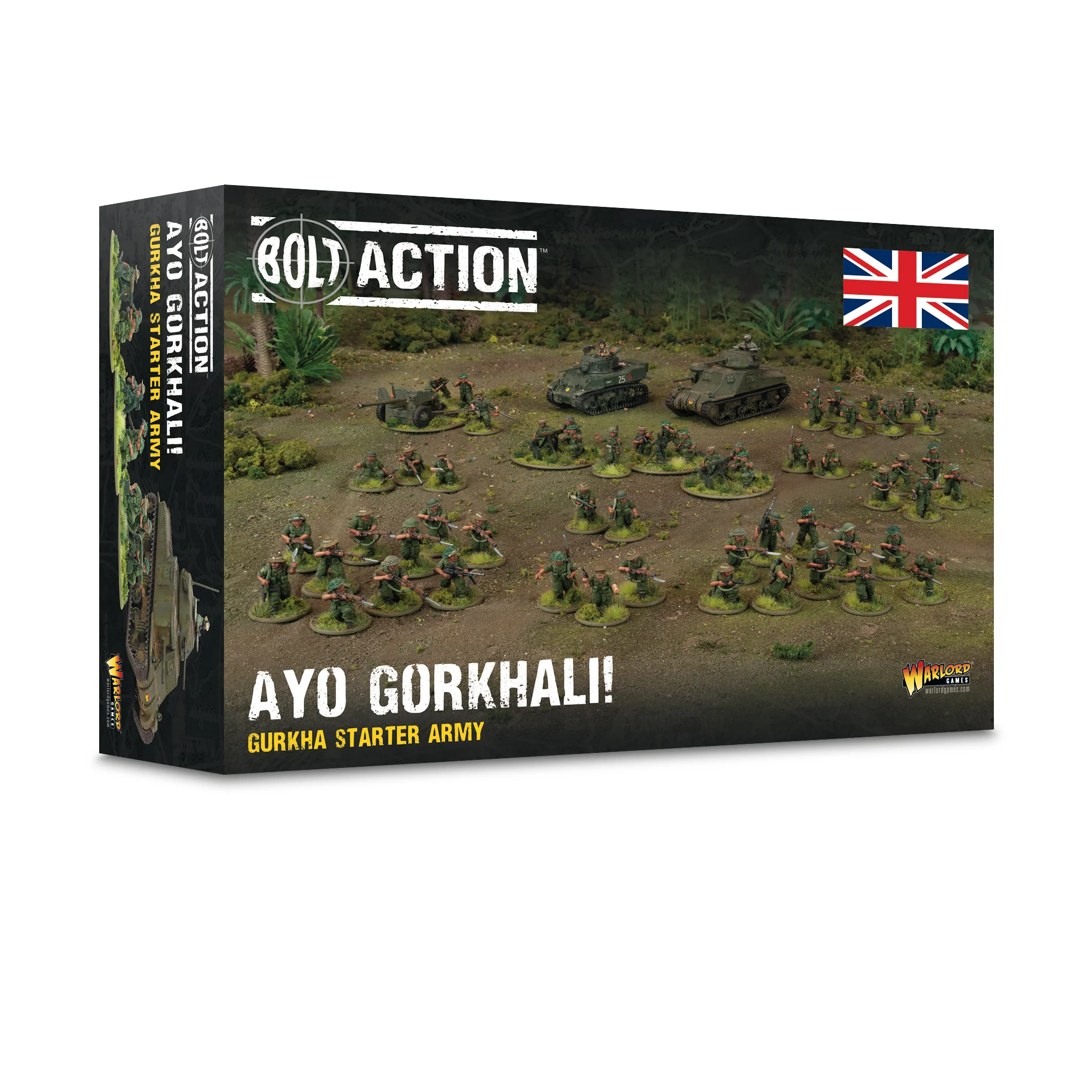 Miniature soldiers, Tabletop game, Gurkha starter army, British flag, Wargames miniatures