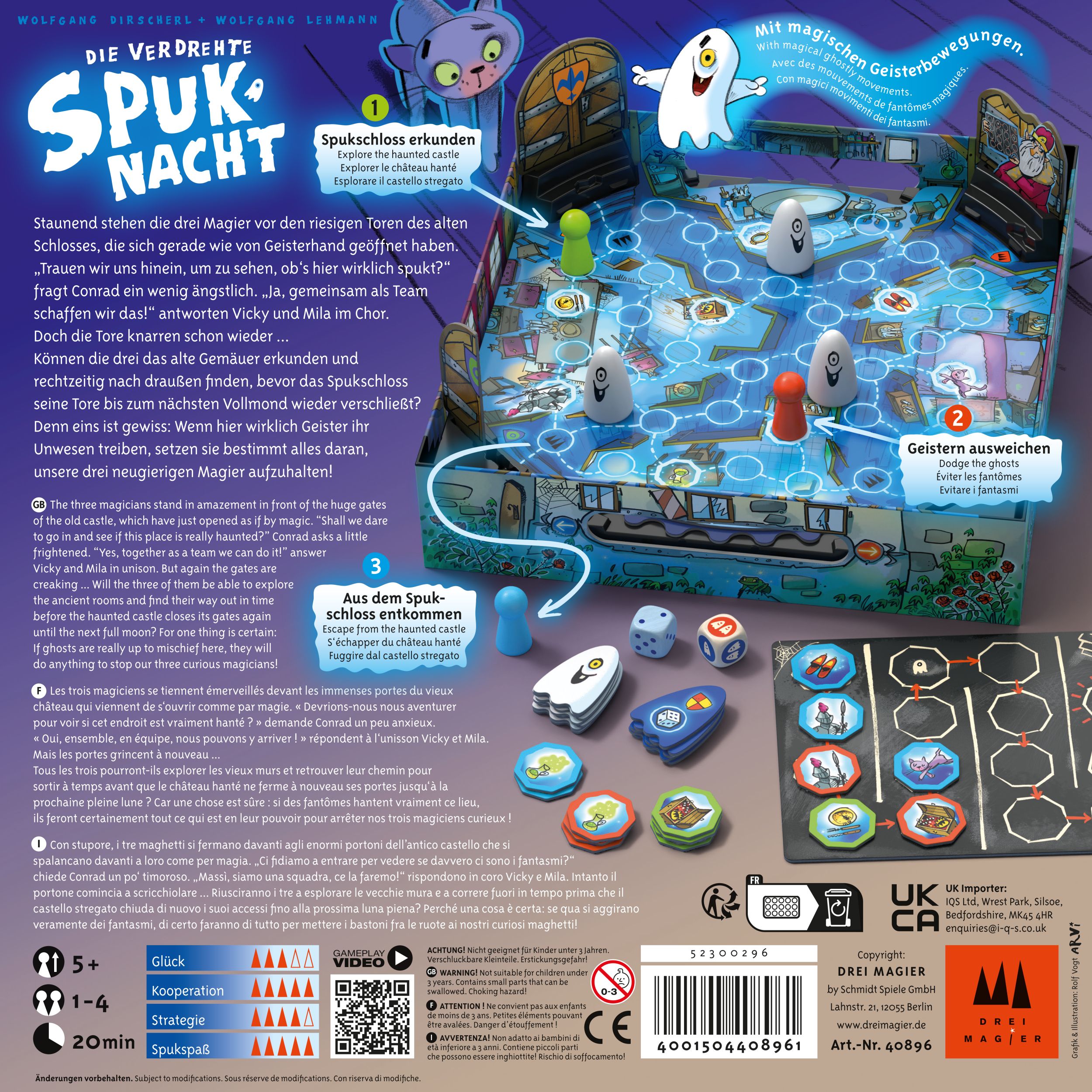 Die verdrehte Spuknacht Brettspiel, Brett, Würfel, Geister, Schloss