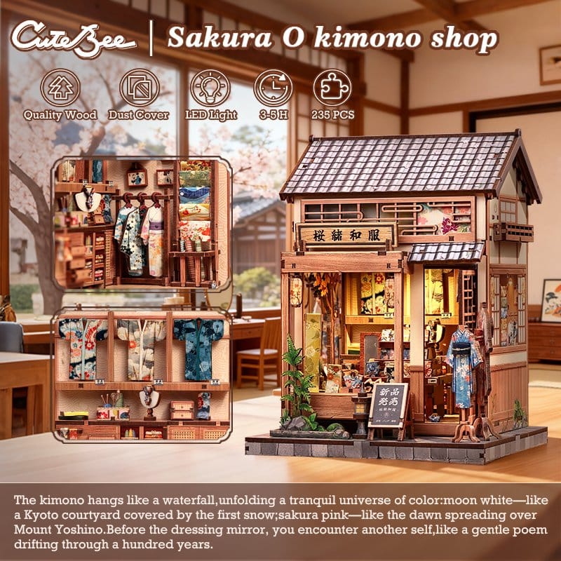 Booknook: Miniature House - Sakura O Kimono Shop kimono, Miniature, Holzmodell, Sakura, Ladenfront