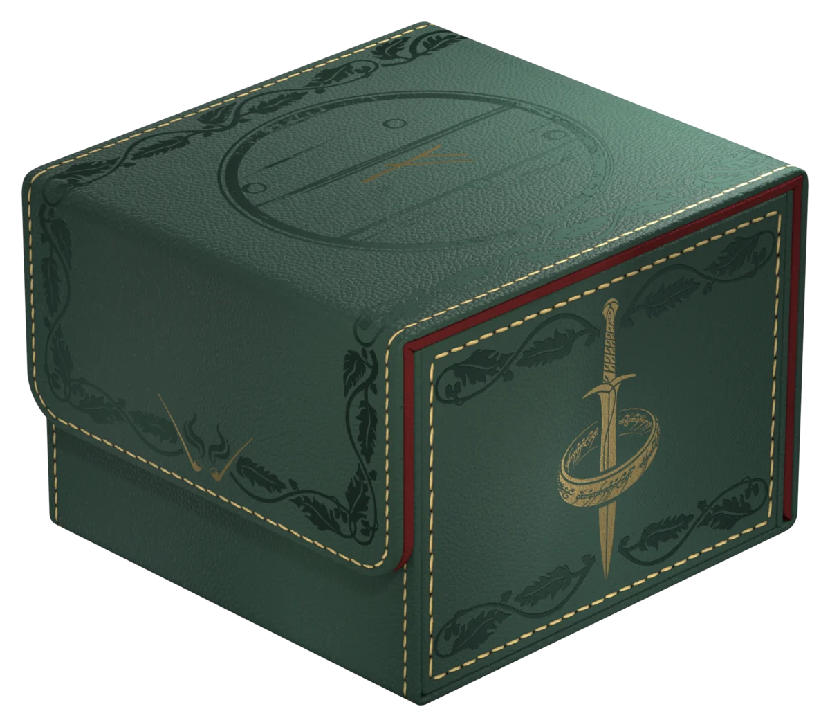 Ultimate Guard: Deckbox Sidewinder 133+ Xenoskin Hobbit - A Fateful Engagement box, grün, leder, stitching, schwertemblem
