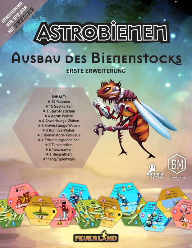 brettspiel, astrobiemen, biene, kacheln, farben