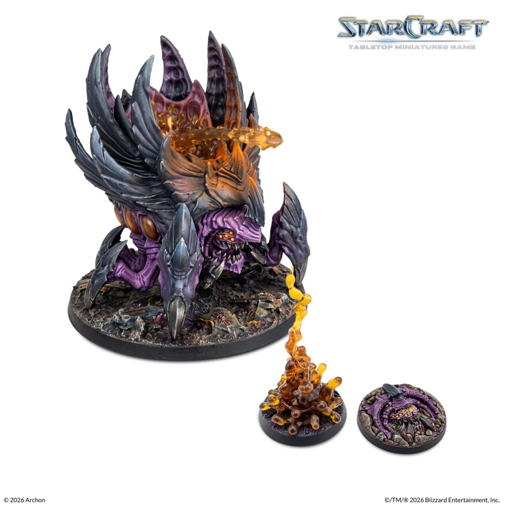 Schädelkreatur, Drache Figur, Miniaturengrundlage, Lila-schwarz, Feuerblitz