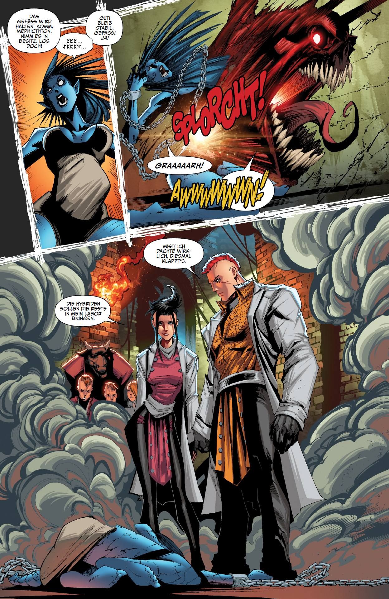 Comic, Superheld, Blauhaut, Ketten, Kampfszene