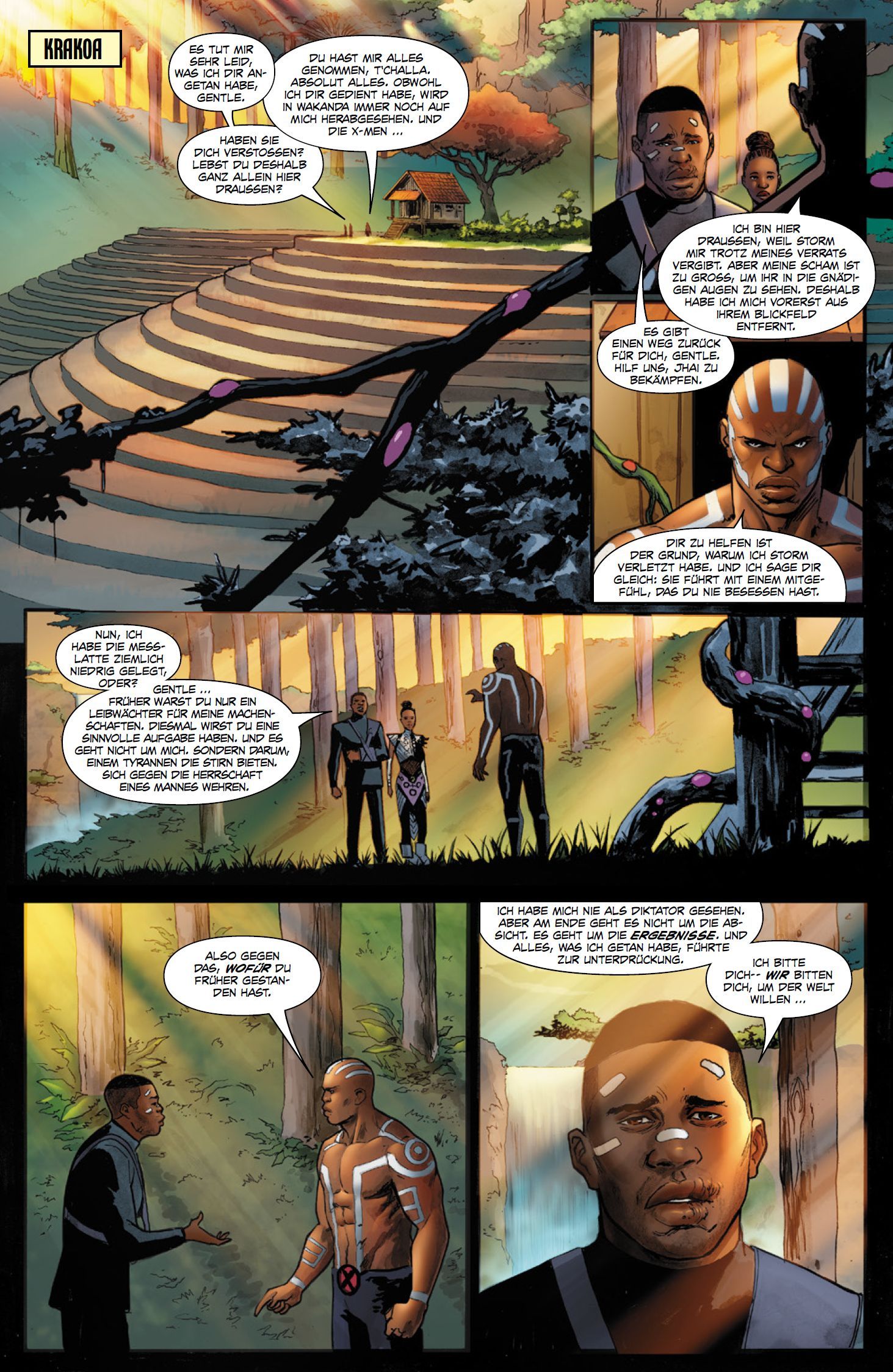 Black Panther Bd.3: Verbannt! 2022 Krieger, Waldlandschaft, Comic Panels, Bodentext, Rüstung/Body-Morse