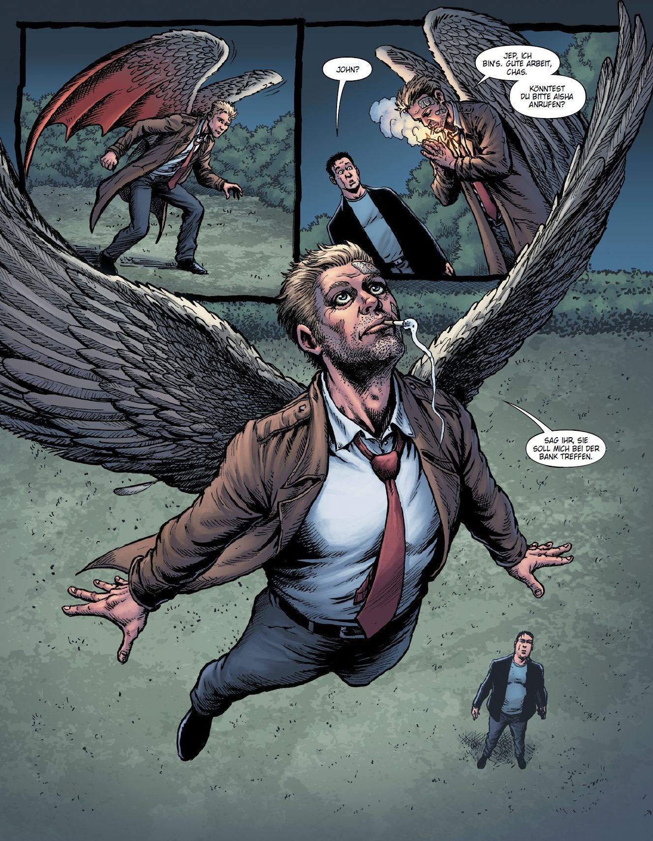 Hellblazer: Gefallene Engel Bd.3 HC engel, flugende figur, mensch mit flügeln, comic, dunkler hoodie