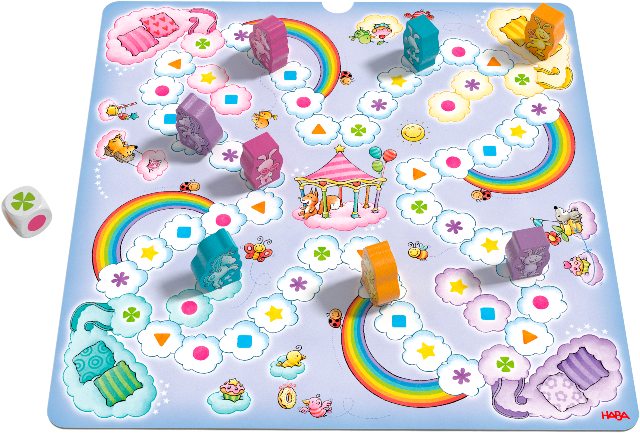 Einhorn Glitzerglück-Spielesammlung Kinder-Boardspiel, Wahrscheinlich Spielmatte, Würfel, Würfel-Set, Motiv Regenbogen