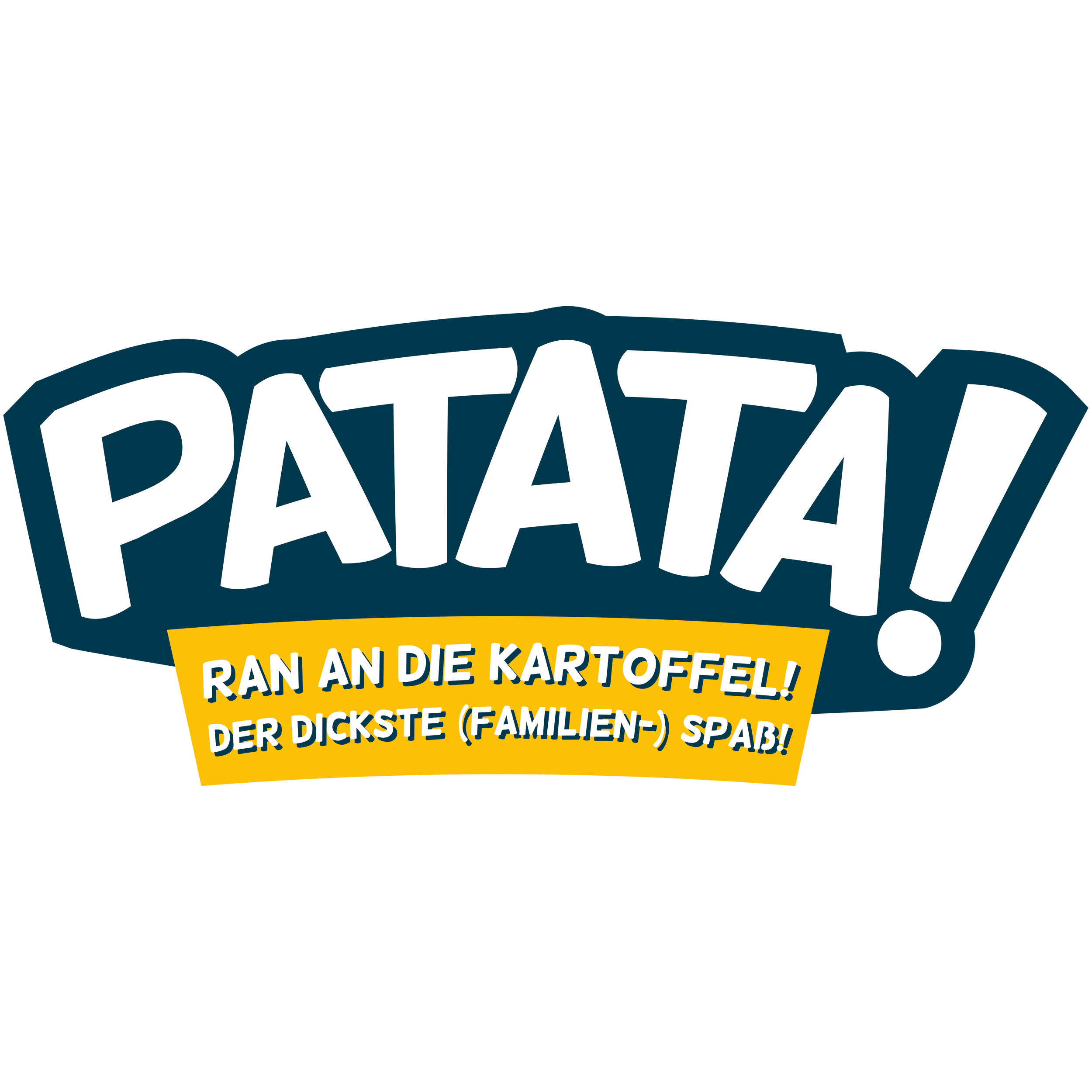 Familienspiel, Kartoffelmotiv, Deutscher Schriftzug, Blau-gelbes Design