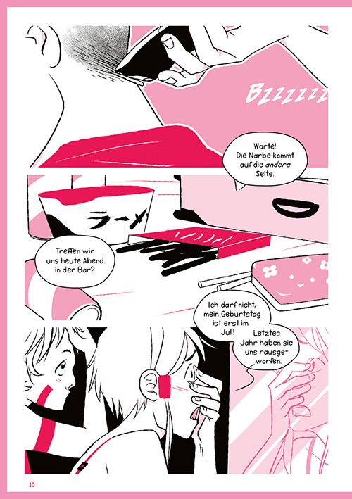 Crossplay comic, pantomime, pink, speech bubbles, bar
