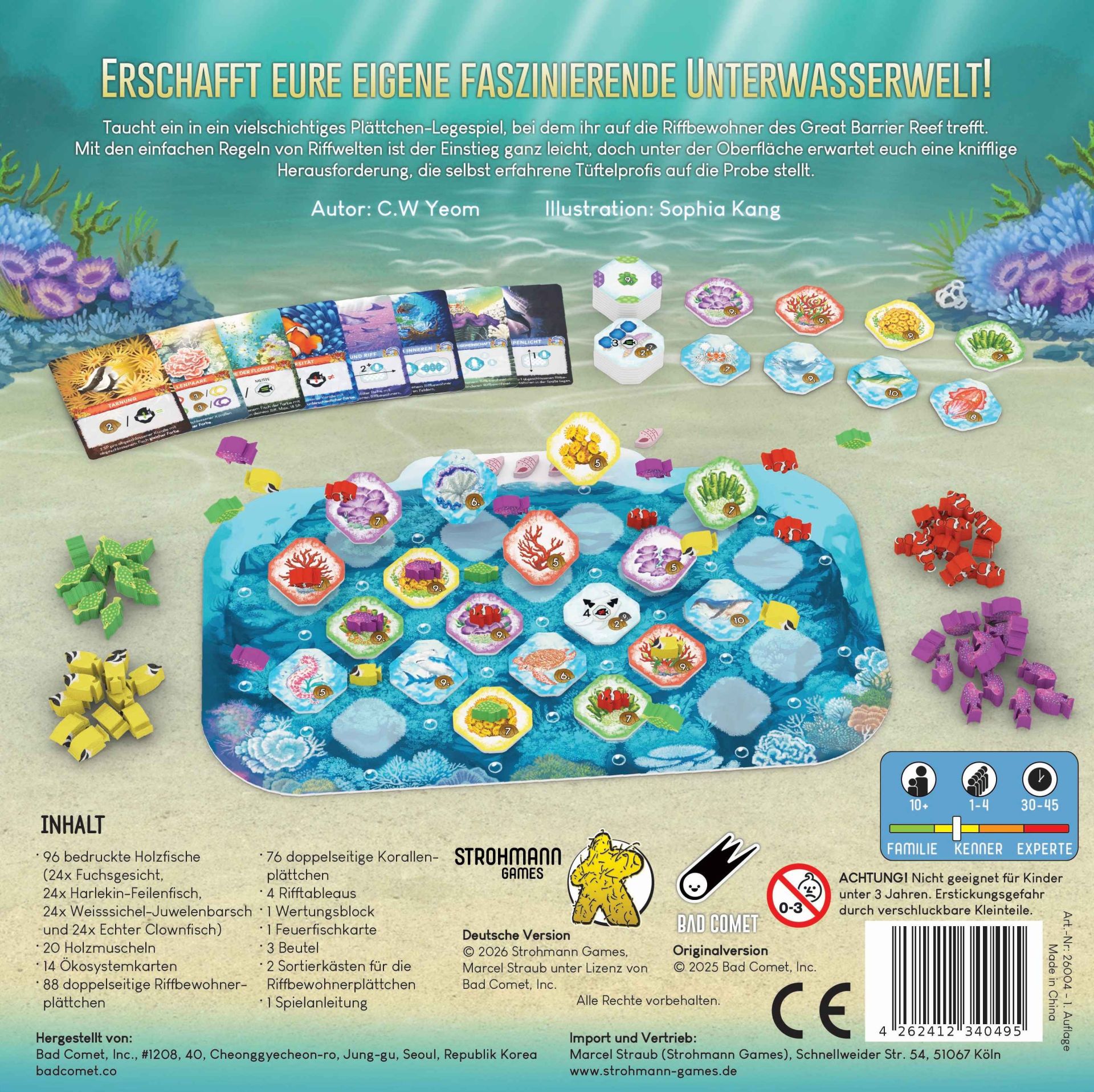 Brettspiel, Unterwasser, Kacheln, Würfel, Bauteile