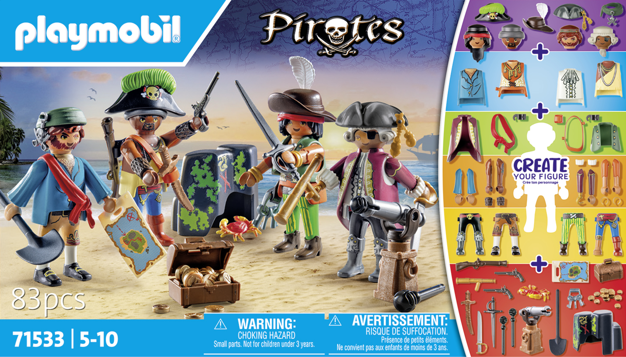 Pirate-Set, Playmobil-Figuren, Schwertkämpfer, Schatztruhe, 83 Teile