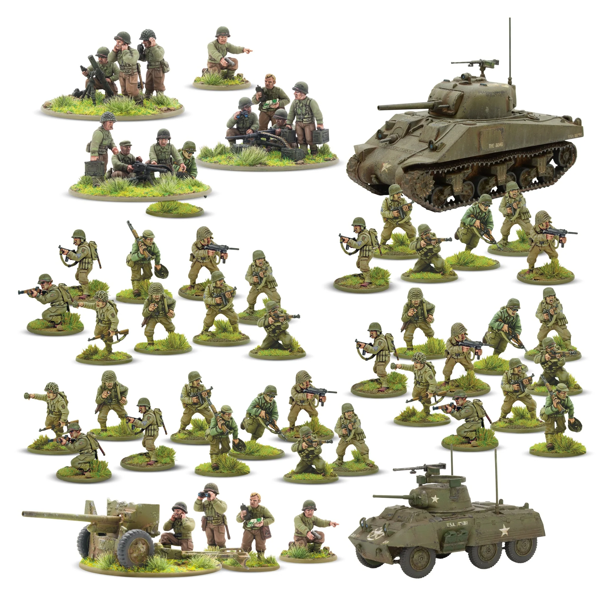Bolt Action: US - Stars and Stripes US starter army miniatursoldaten, militärfiguren, panzermodell, artillerie, grasbasen