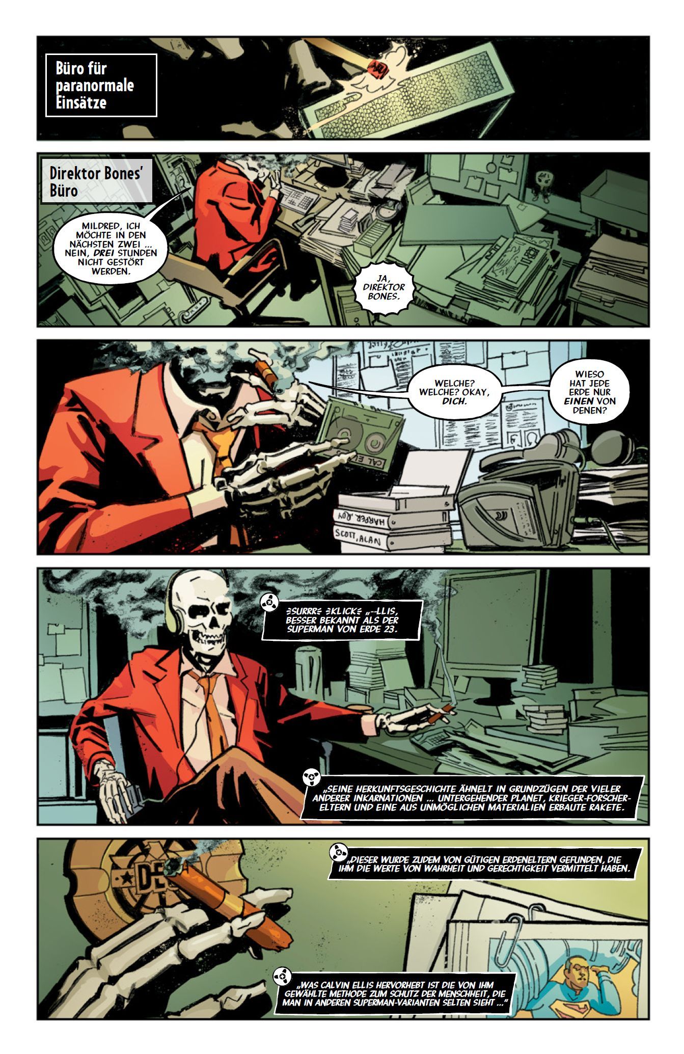 Comic, Büro, Schädel, Geld, Karten