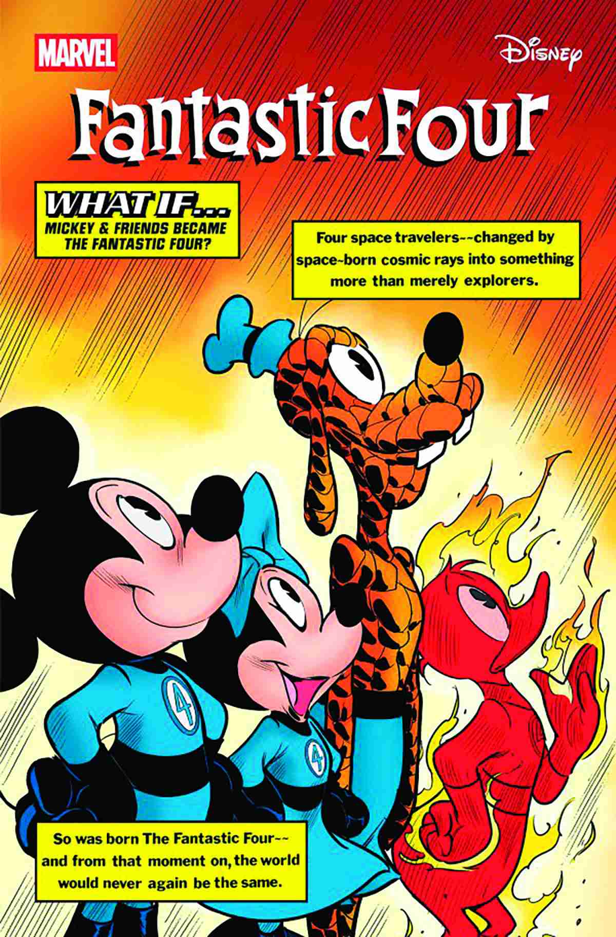 Comic cover, Fantastic Four, Mickey Mouse, Superhero, Flames
