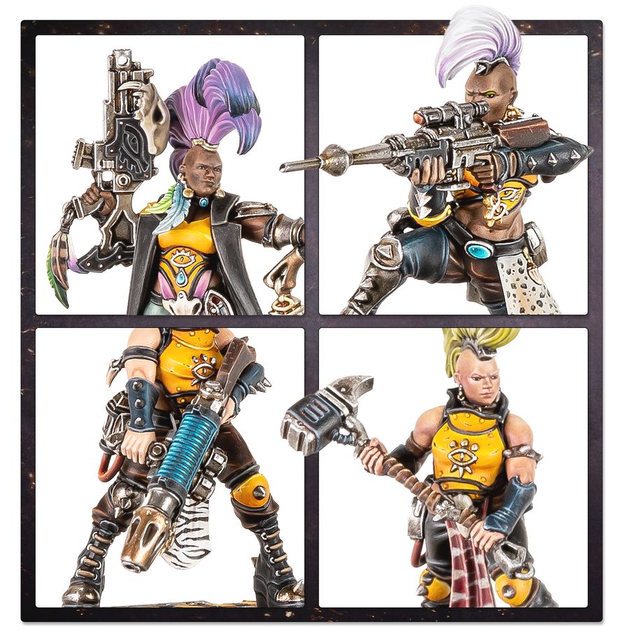Necromunda: Escher Gang Matriarchs & Phyrr Cats Figurine, Action figure, Post-apocalypse, Weapons, Mohawk