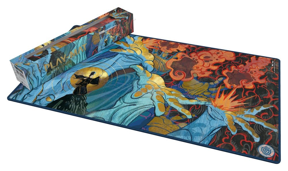 gaming-mauspad, große-tischmatte, drachen-kunst, blau-orange, bedruckte-oberfläche