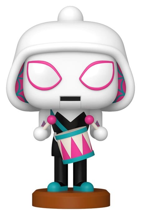 drum, drumstick, figurine, white hood, pink glasses