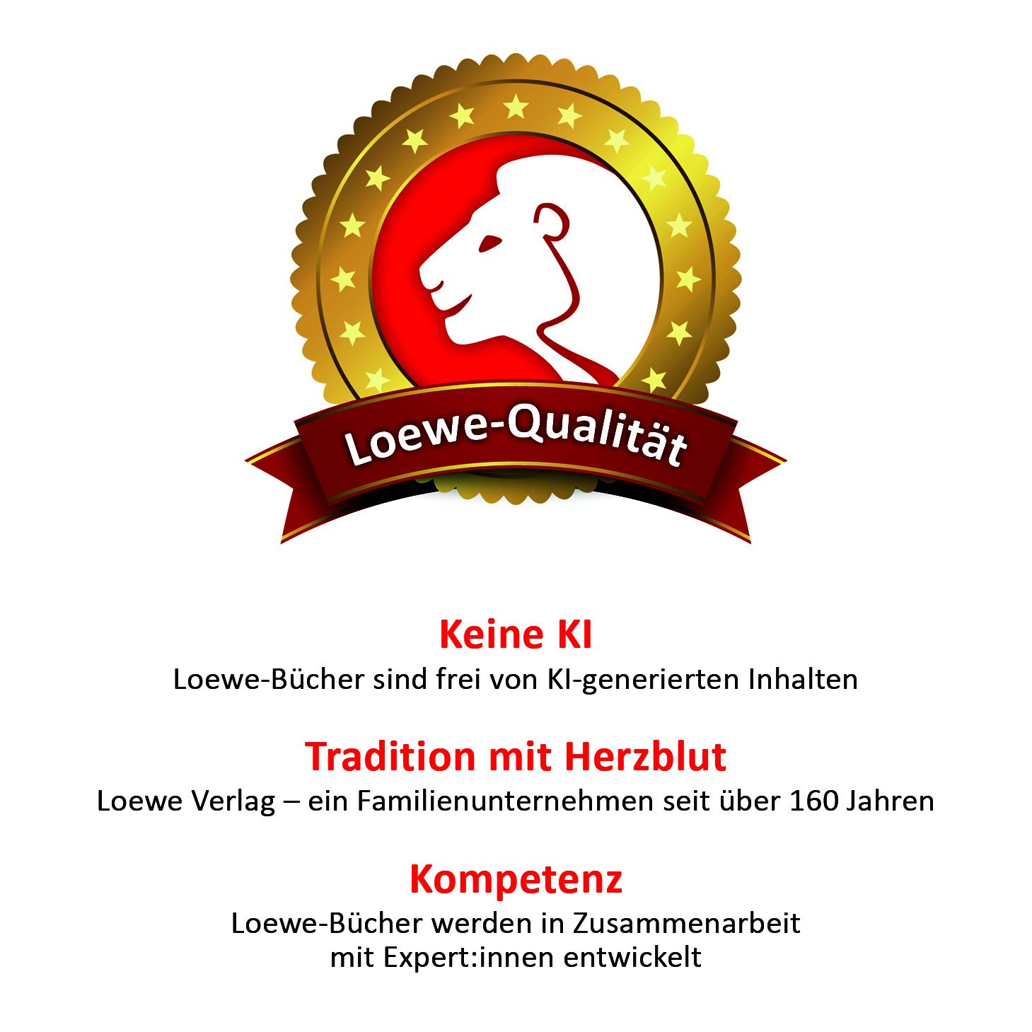 Loewe-Qualität, Goldmedaille, Siegel, Tier-Silhouette, Herstellungskurz