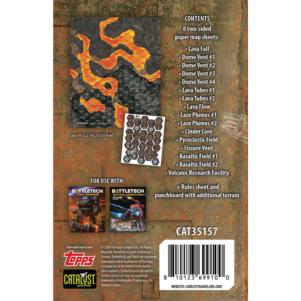 Battletech: Battlemat - Volcanic Lava, Lavafluss, Kuppel, Hexagonfliesen, Terrainkarte