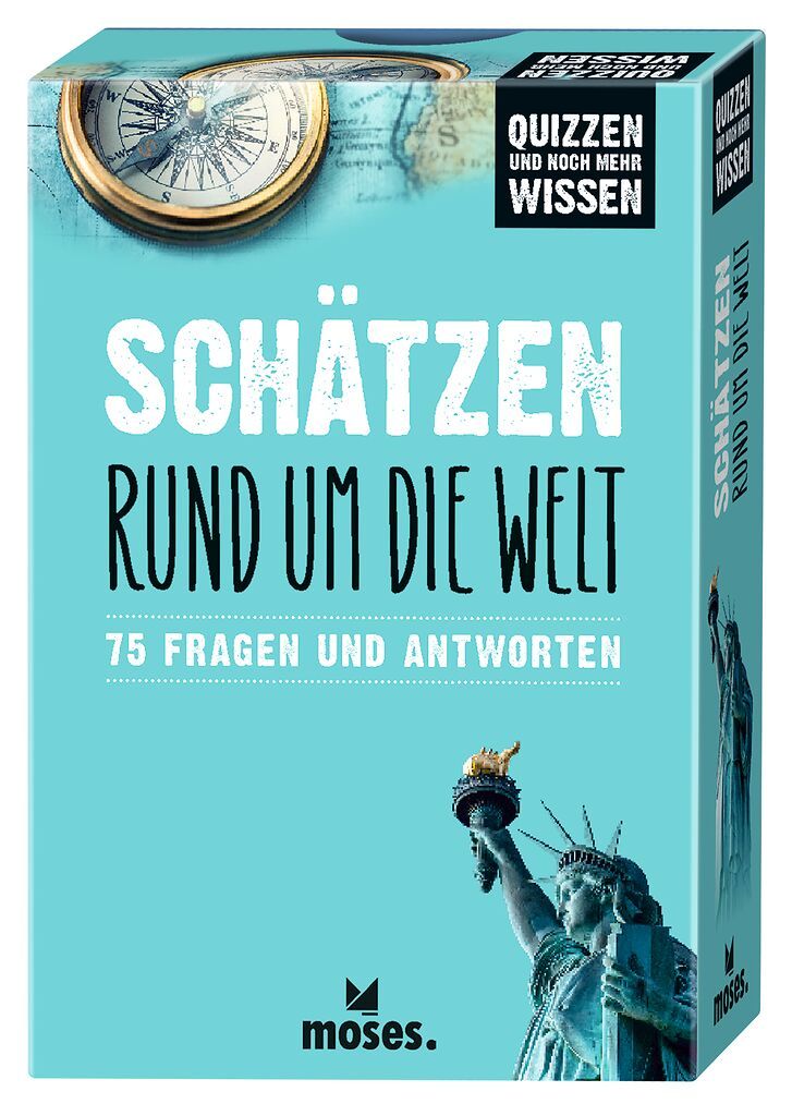 Quizzen & Wissen: Rund um die Welt Quizzen, Wissensspiel, Weltkarte, 75 Fragen, Kartenbox