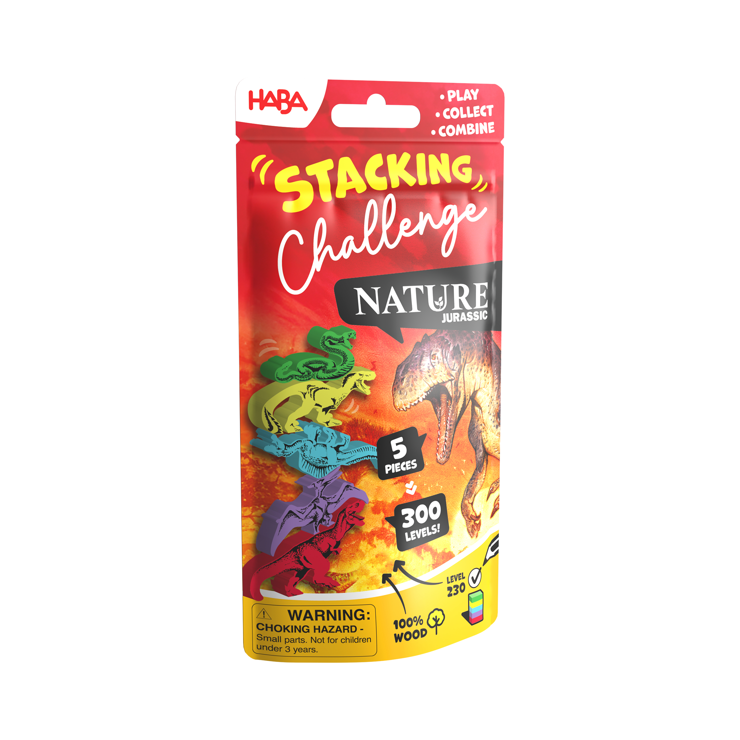 Stacking Challenge: Nature - Jurassic Dinosaurier-Spielzeug, Stapel-Set, Holzspielzeug, 5 Teile, 300 Level