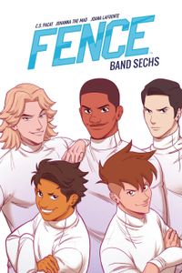 Popgruppe, Fencers Band, Weiße Outfits, Fünf Mitglieder, Illustration