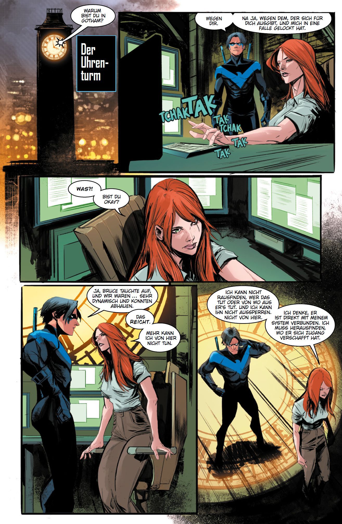 Nightwing Bd.2: Herrschaft der Angst Uhrturm, Gotham, Comic, Szene, Helden
