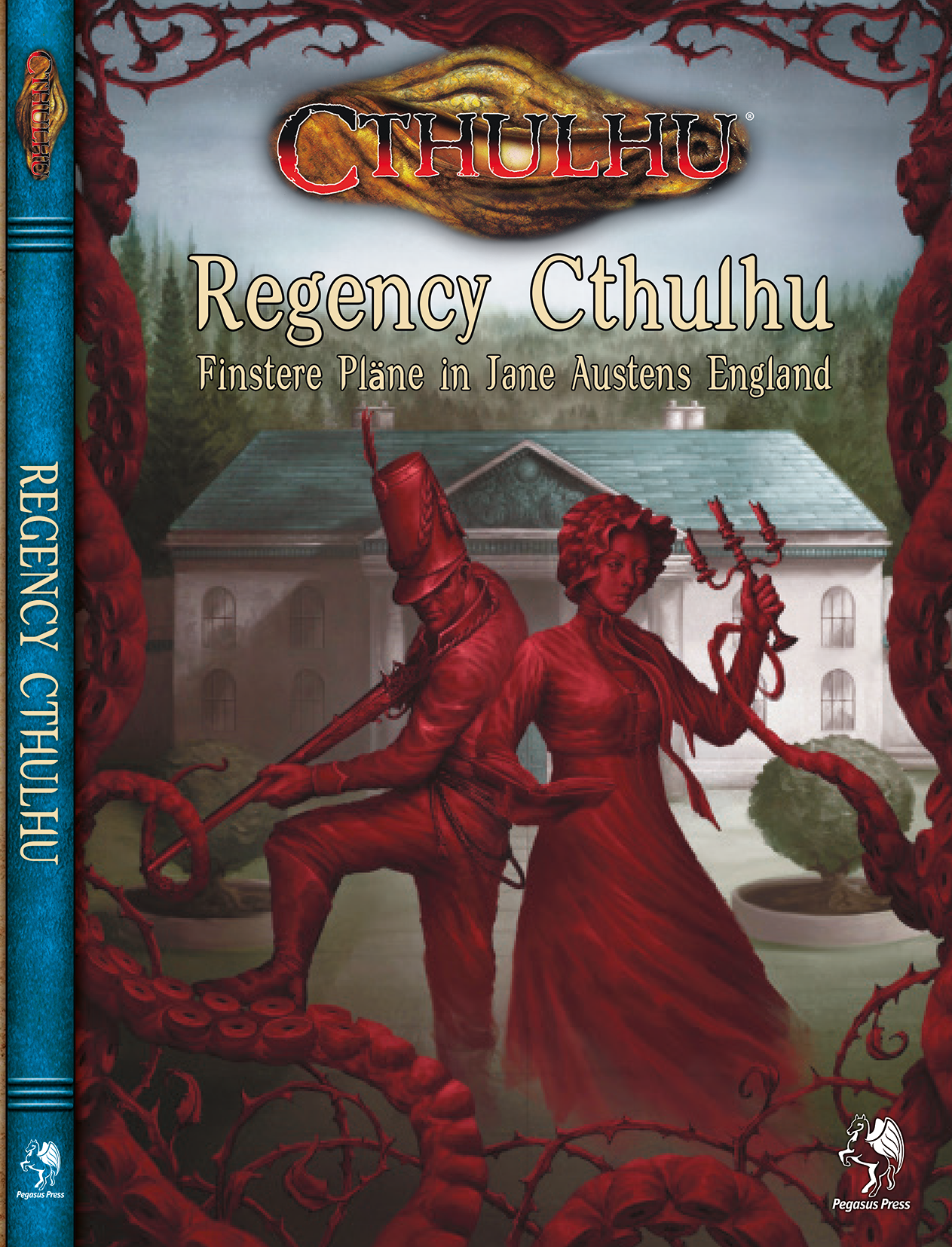 Cthulhu dt.: Regency Cthulhu - Finstere Pläne in Jane Austens England Horror, Cthulhu, Buchumschlag graphic, Tentakel, Architektur/Gebäude