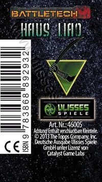 Battletech: Fraktionswürfel "Haus Liao" Brettspiel, Raum, Dreieck-Symbol, Silberner Barcode, Artefakt-Label