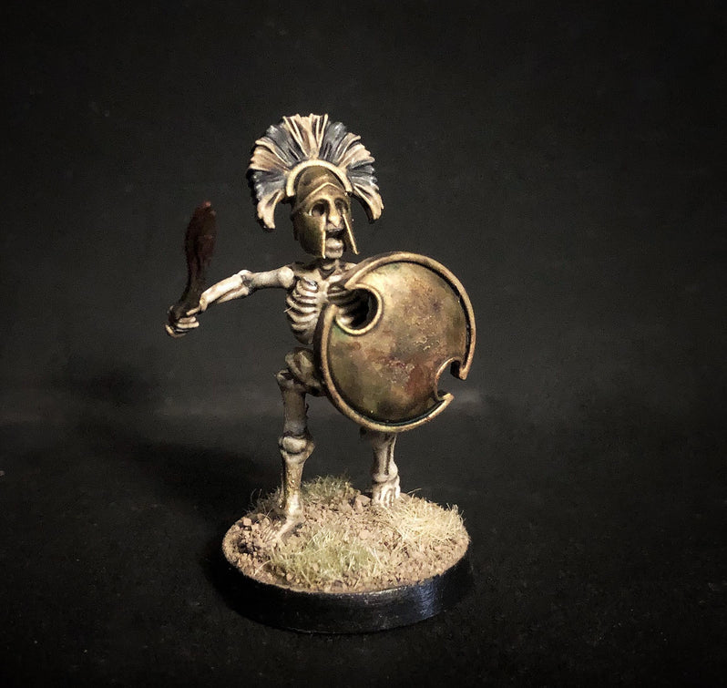 Wargames Atlantic: Classic Fantasy - Skeleton Warriors Skelett-Soldat, Spartanischer Krieger, Rundschild, Rumpfwaffe, Basespielfigur