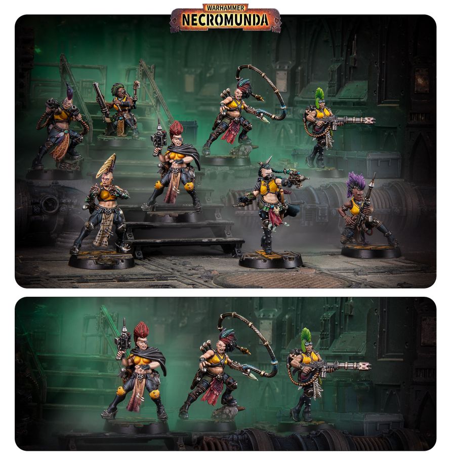Necromunda: Escher Blades of the Matriarch Miniaturfiguren, Actionfiguren, Punk-Outfits, Gelbe Rüstung, Waffen