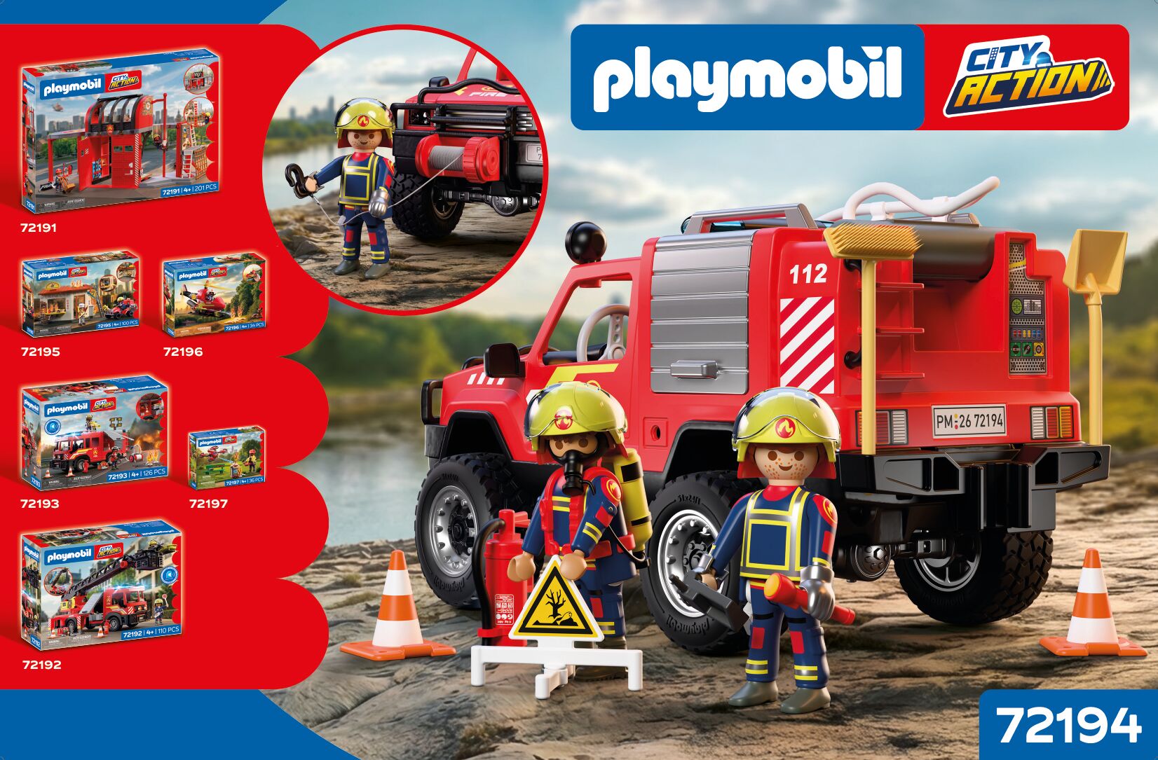 Playmobil, Feuerwehr, Feuerwehrauto, Rettung, Kinder-Spielset