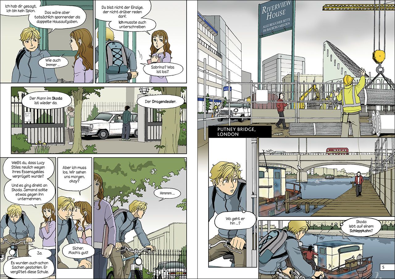 Alex Rider Bd.2: Gemini-Projekt Comic, Szene, Fahrrad, Stadt, Baukran