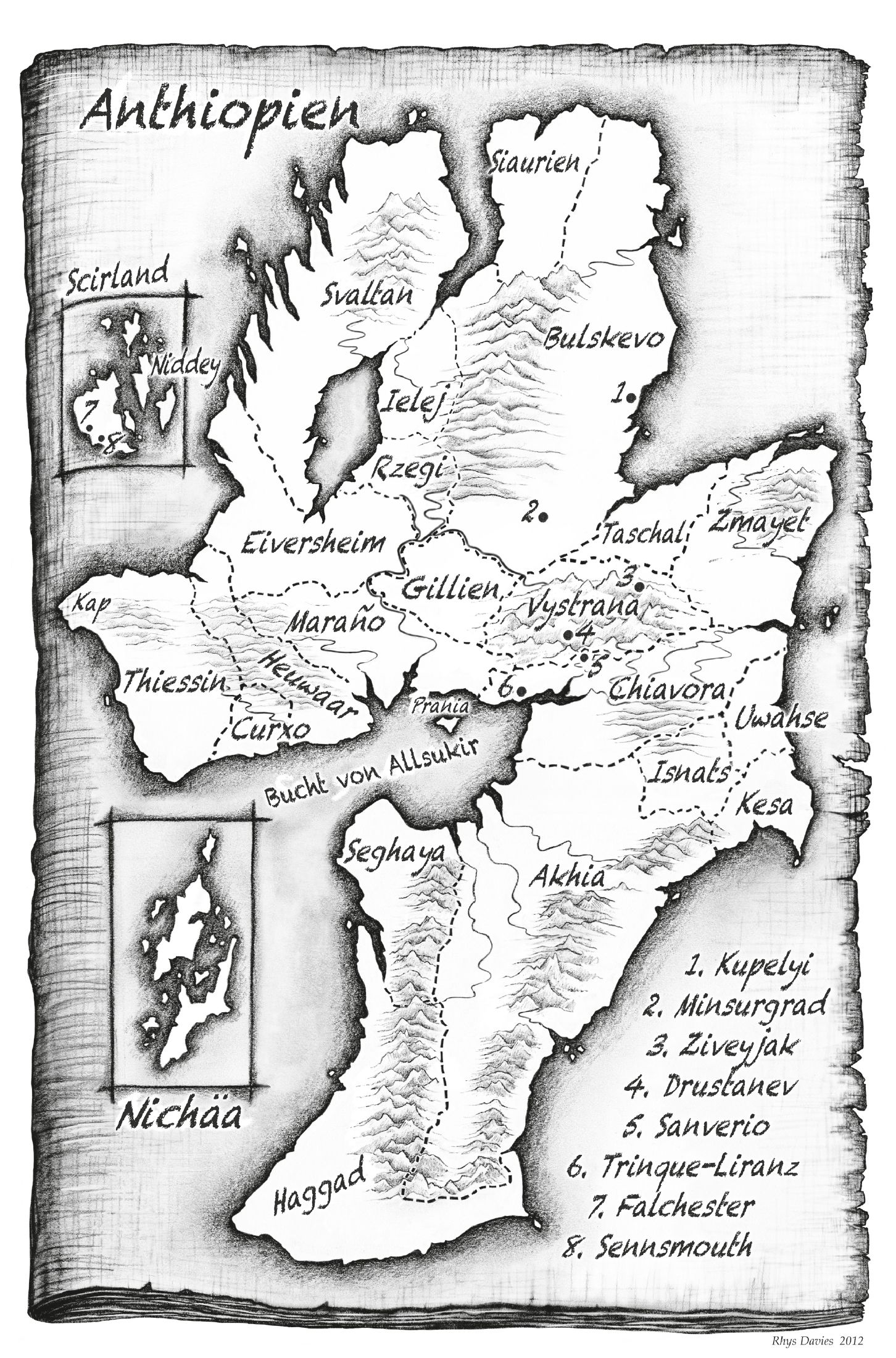 Karte, Fantasy-Karte, Insel, Gebirge, Küste
