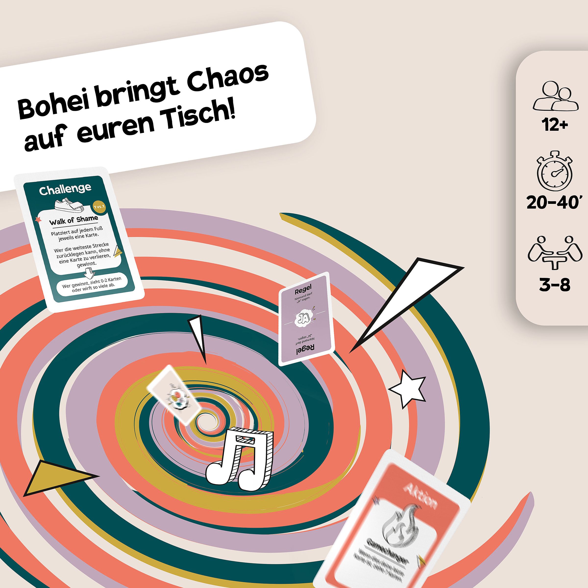 Bohei: Das extrem chaotische Kartenspiel bunter Kreis, Spielkarte, Musiknote, Kinderspiel, Runde Muster