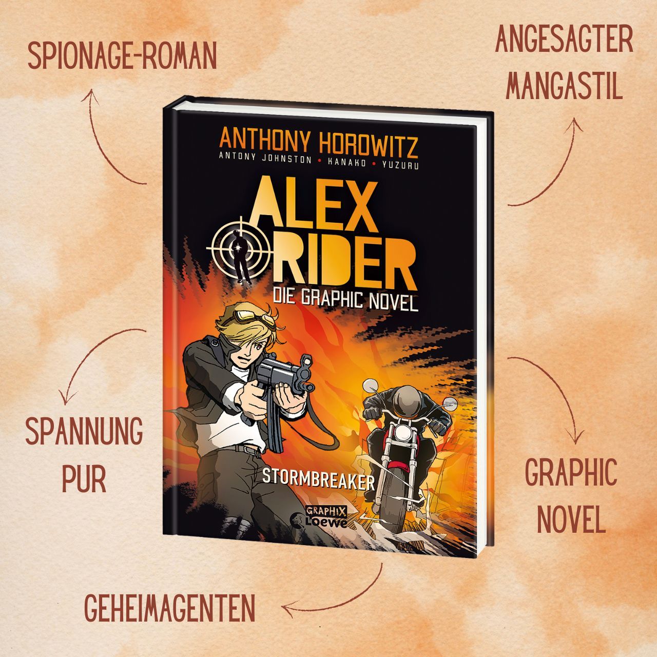 Graphic novel, Action, Motorrad, Waffe, Cover Illustration