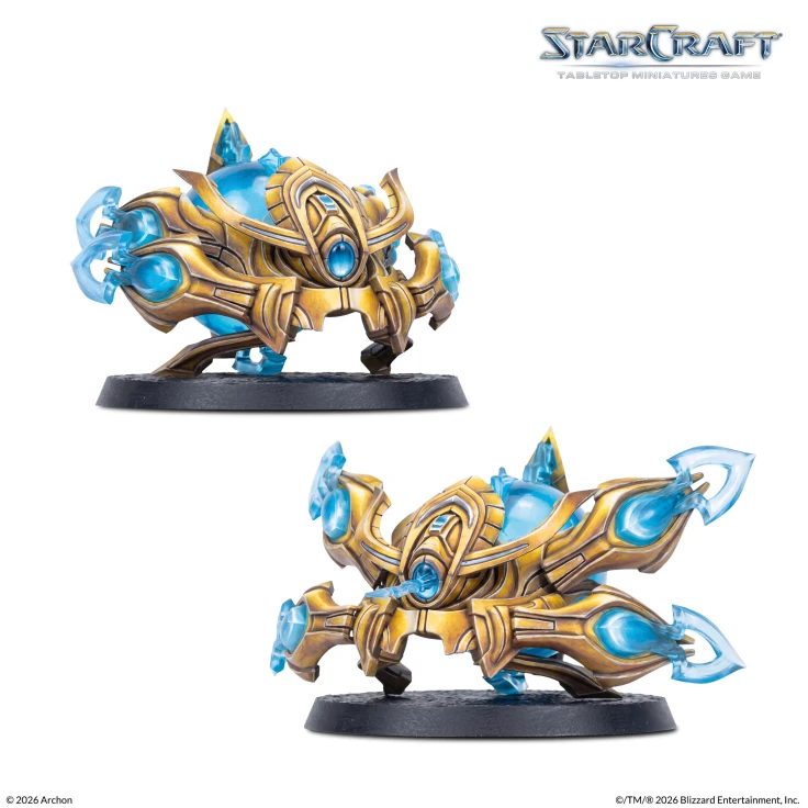 Gaming-Miniatur, StarCraft, Exo-Rüstung, blauer Kristall, goldene Rüstung
